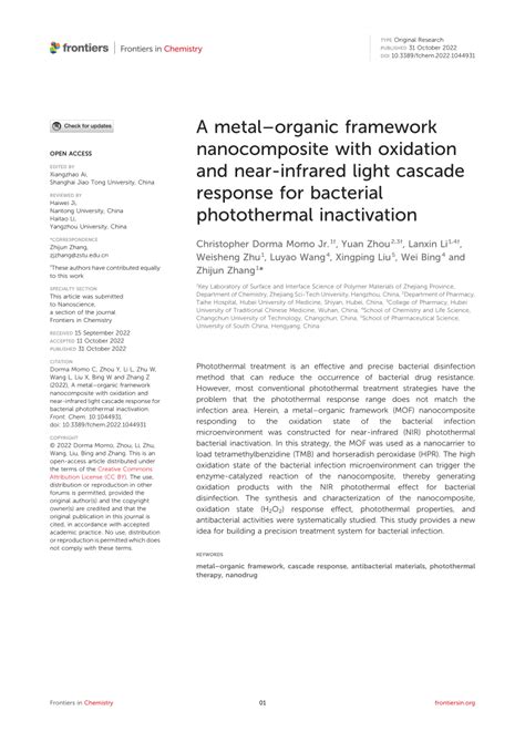 Pdf A Metal Organic Framework Nanocomposite With Oxidation And Near