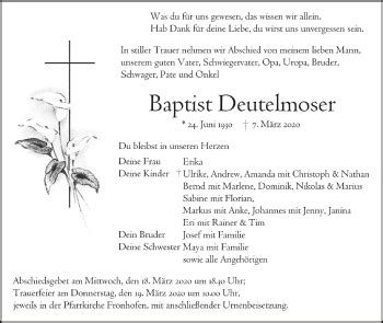 Traueranzeigen Von Baptist Deutelmoser Schwaebische De Trauerportal