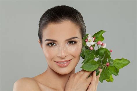Beautiful Smiling Brunette Woman With Healthy Clear Fresh Skin Closeup