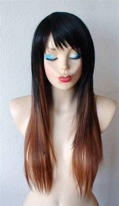 Black Light Auburn Ombre Colored Wig Long Straight By Kekeshop 117