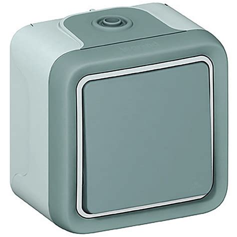 069720 Poussoir étanche NO 10A Plexo complet IP55 saillie gris