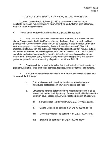 Fillable Online Go Boarddocs Comvsbaloudounboarddocs Policy Title Ix Sex Based