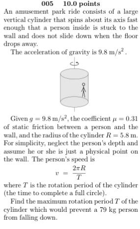 Solved An Amusement Park Ride Consists Of A Large Vertical Chegg