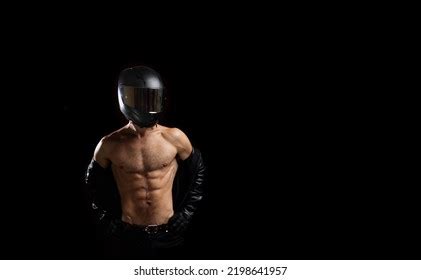 Sporty Male Motorcyclist Naked Muscular Body Stock Photo