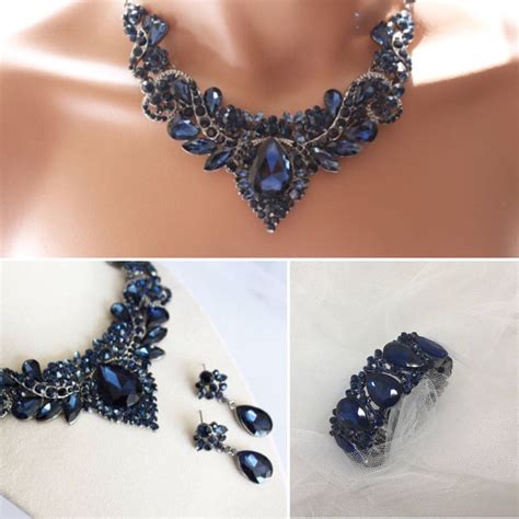 Navy Blue Bridal Jewelry Set Crystal Deco Nouveau Style Etsy Bridal Jewelry Sets Bridal