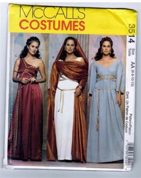 Vintage 2002 Mccalls 3514 Grecian Roman Gown Costume Pattern Size 6 8