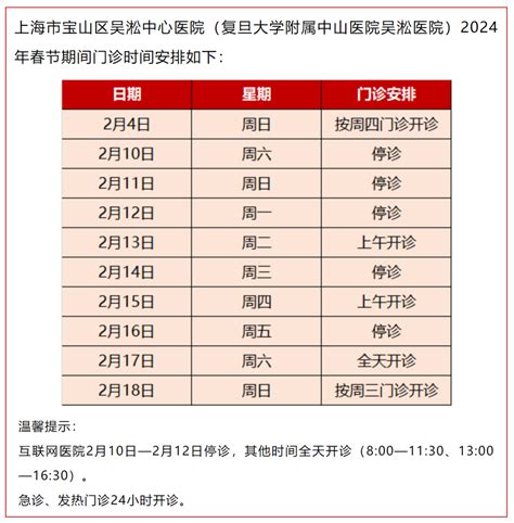 转需！春节期间宝山区各综合医院门急诊及各社区卫生服务中心开诊安排