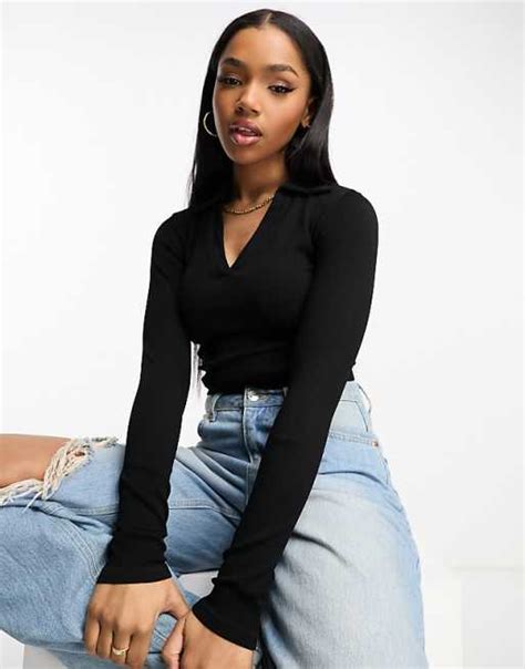 Stradivarius Seamless Polo Top In Black Asos