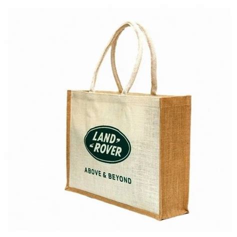 Cream Light Brown And Green Rectangle Jute Promotional Bag Size