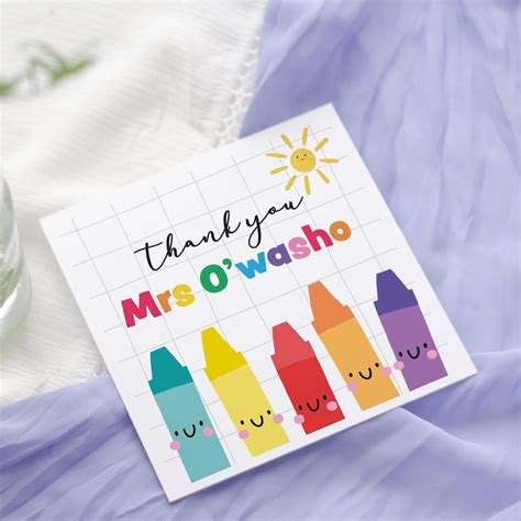 Teacher Thank You Card Personalised Nursery Thank You Card Crayon