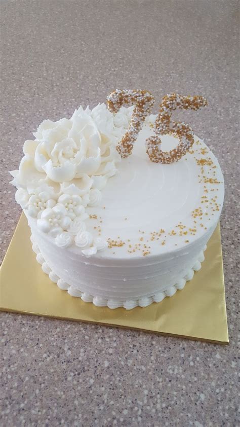 Elegant Gold And White 75th Birthday Cake