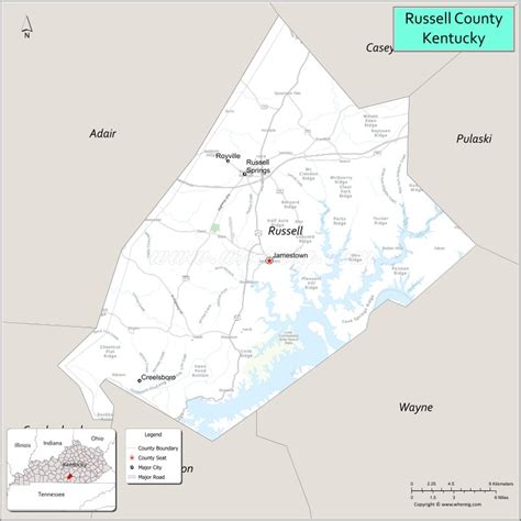 Map Of Russell County Kentucky Where Is Located Cities Population