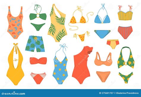 Big Set Female And Male Beach Clothes Summer Swimsuit Bikini Monokini Stock Vector