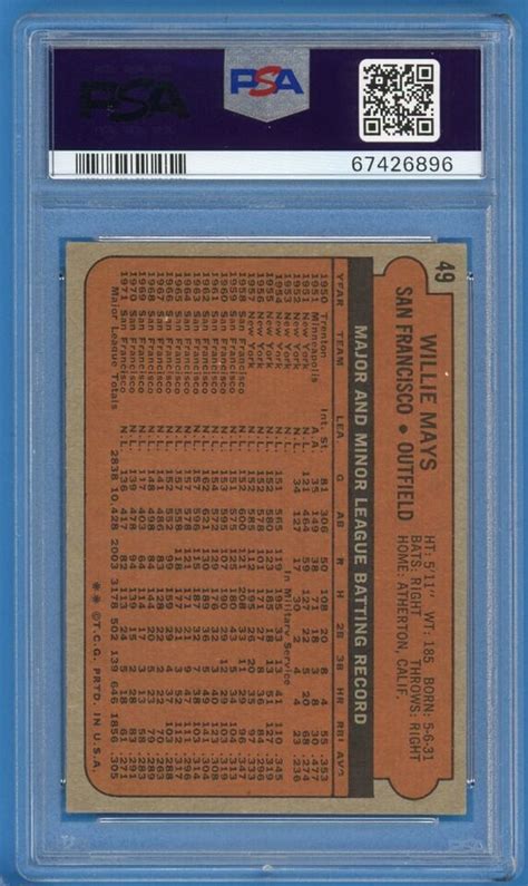 1972 Topps Baseball 49 Willie Mays PSA 5 EX EBay