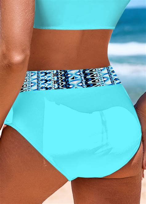 Geometric Print Criss Cross Cyan Bikini Top Rosewe USD 22 98