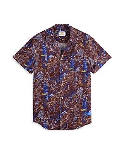 Scotch And Soda Printed Short Sleeve Button Front Camp Shirt In Map