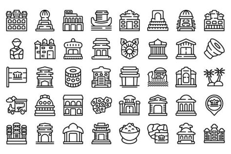 cambodia icons set outline vector asia graphic  ylivdesign