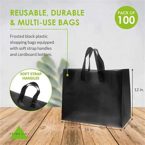 Prime Line Frosted Black Shopping Bags Plastic Xl 16x6x12 Bulk 100 Pack