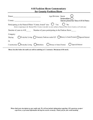 Fillable Online Parker Agrilife 4 H Fashion Show Commentary For County