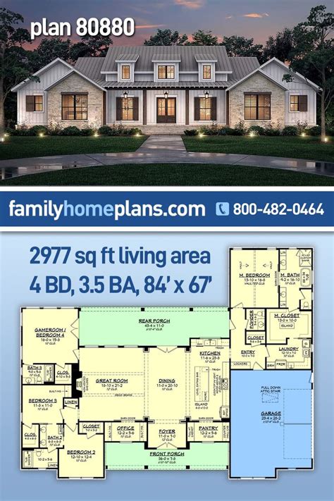 Plan 80880 Sophisticated Modern Farmhouse With Split Bedrooms And