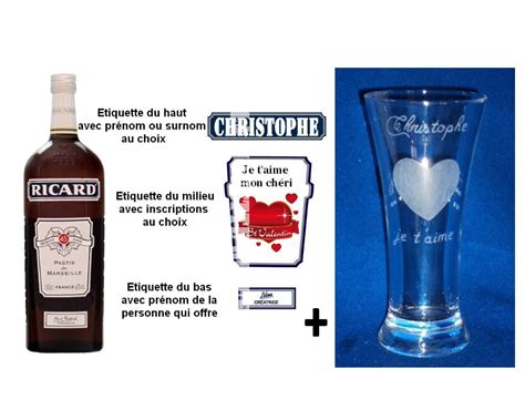 Verre Ricard Pastis Grav Et Ensemble De Tiquettes Pour