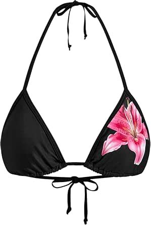 Amazon WDIRARA Women S Floral Triangle Bikini Top Sexy Halter String Micro Swimsuit Tops