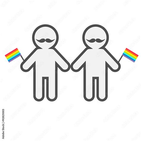 Gay Marriage Pride Symbol Two Contour Man With Mustaches And Rainbow