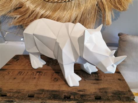 Rhinoceros En Résine Décoratif Blanc Bois Et Nature Vente En Ligne De Décorations Et Statue