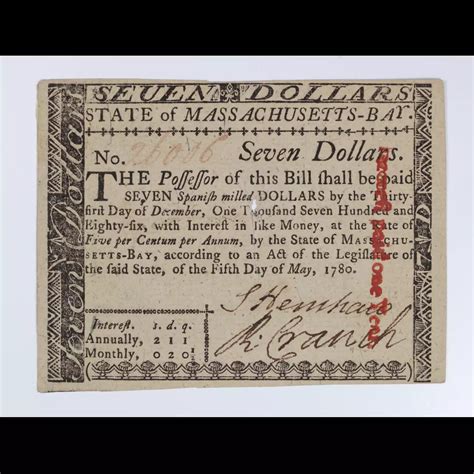 1780 Massachusetts 7 Colonial Currency Lost Dutchman Rare Coins