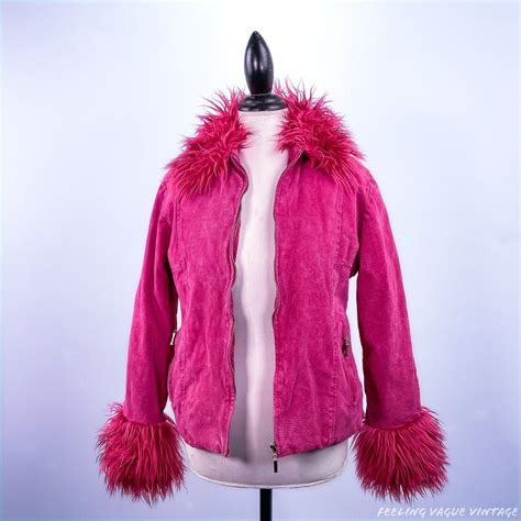 90s Baby Pink Suede Zipper Pull Cropped Faux Fur Coat S Etsy
