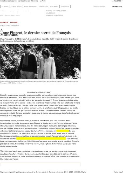 Pdf Anne Pingeot Le Dernier Secret De Fran Ois Mitterrand Le Point