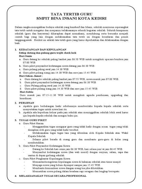 Tata Tertib Guru Smpit Bina Insani 2022 2023 Pdf