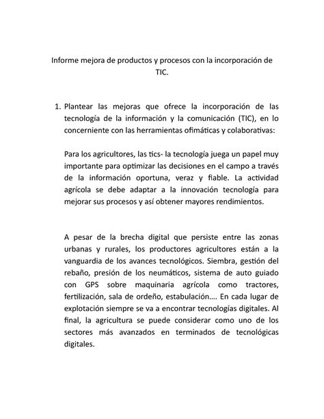 Informe mejora de productos y procesos con la incorporación de TIC