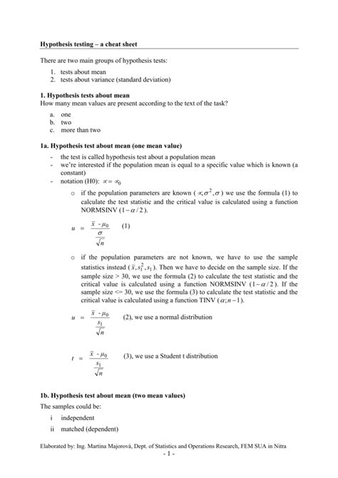 Hypothesis Testing A Cheat Sheet