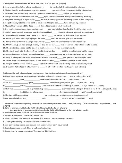 Conjunctions Worksheet | PDF