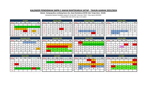 Kalender Pendidikan Tahun Ajaran 2023 2024 Smp Negeri 2 Awan