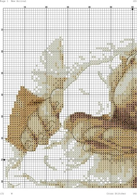 The Cross Stitch Pattern Shows Two Cats On A Tree Branch One Is Brown