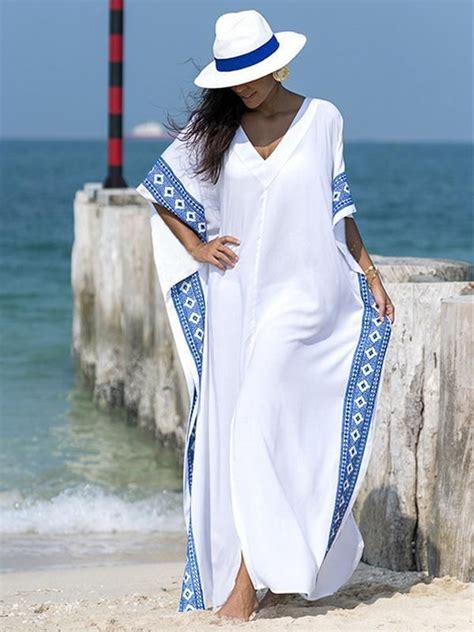 Loose Embroidered Split Side Long Beach Bikini Cover Ups Bikini Cover