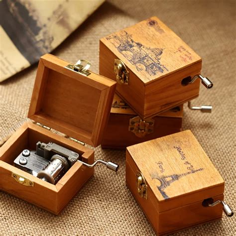 Cute Landscape Music Box 4 Patterns Vintage Hand Crank Wooden Music Box Art And Craft Handicraft ...