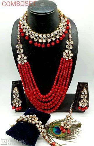 Zevar I Kundan Studded Pearl Beaded Choker Long Necklace Combo Set