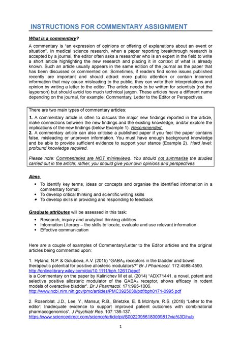 How To Write A Scientific Commentary INSTRUCTIONS FOR COMMENTARY