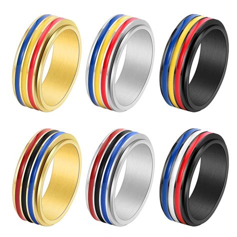 Aroutty Rainbow Color Anxiety Rings For Women Men Stainless Steel