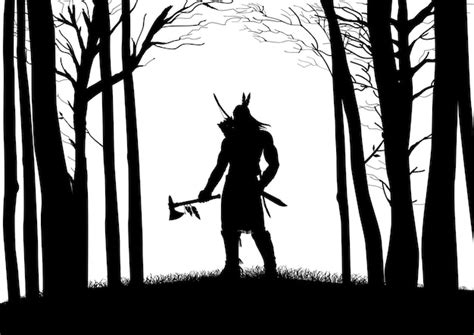 Premium Vector | Silhouette of Native American warrior holding an axe ...