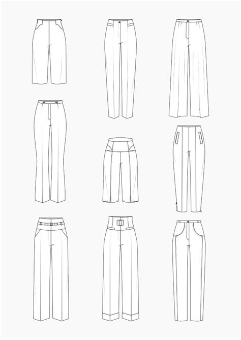 The Front Back And Side Views Of Women S Pants In Four Different Styles