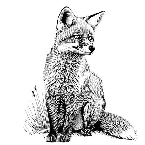 Premium Vector Wild Fox Sitting Hand Drawn Sketch In Doodle Style