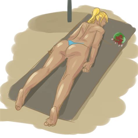 Rule Ass Beach Bikini Metroid Nintendo On Stomach Samus Aran Sunbathing Swimsuit Thong