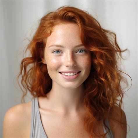 Premium Ai Image Headshot Portrait Of Happy Ginger Girl With Freckles