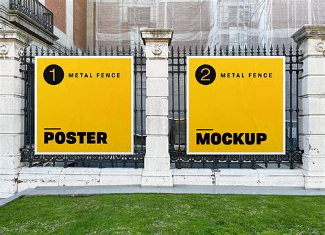 Free Square Metal Fence Poster Mockup PSD - Good Mockups