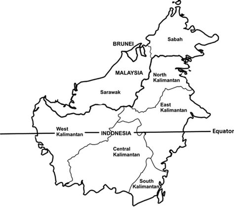 Kalimantan map showing its five provinces and relationship to Malaysian ...