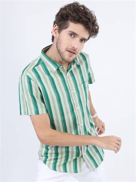 Buy Highlander Mint Green Striped Slim Fit Casual Shirt For Men Online